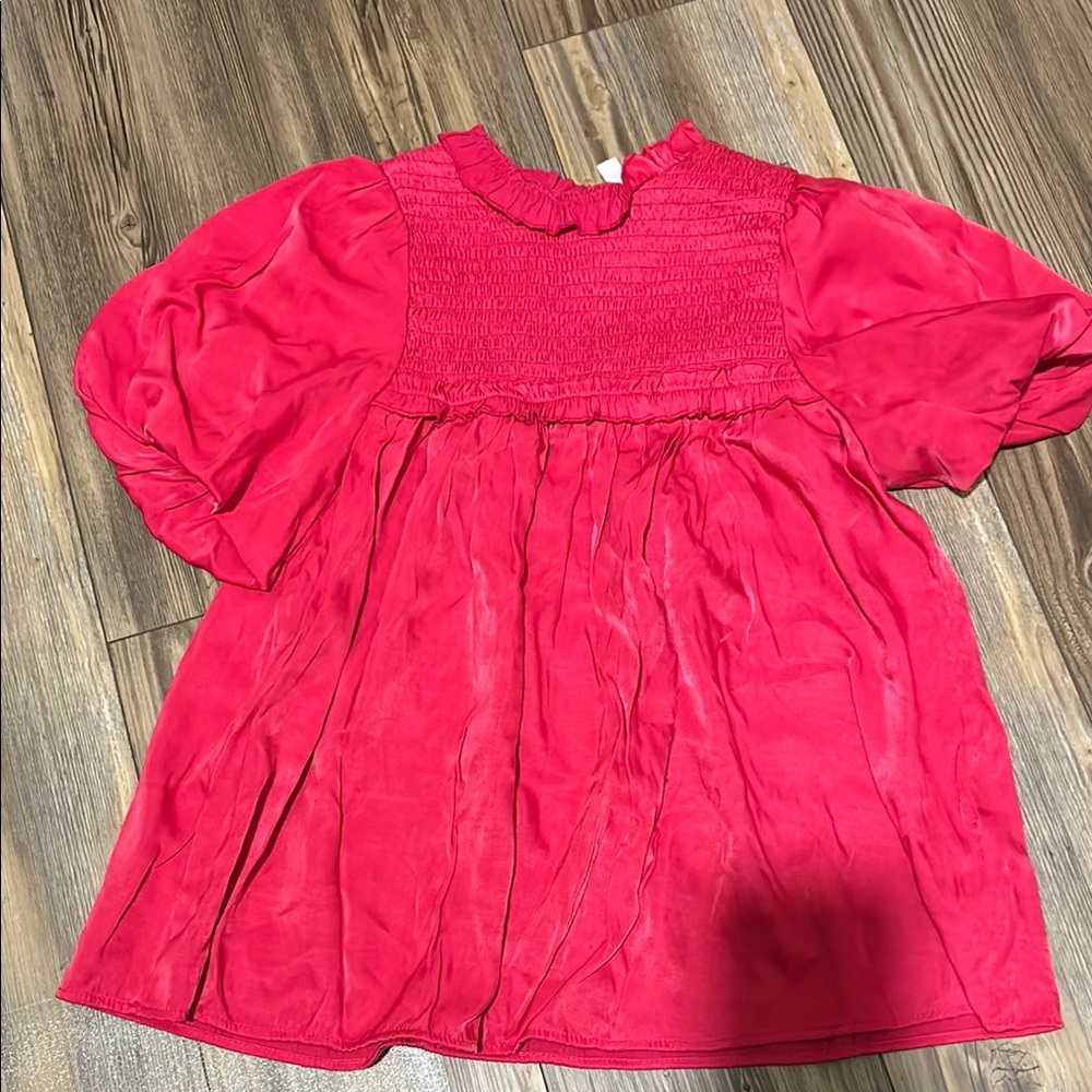 Red Smocked Blouse